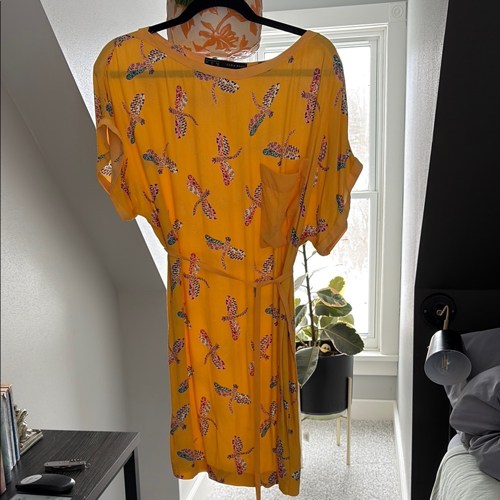 Zara Yellow Tie Front Mini Dress